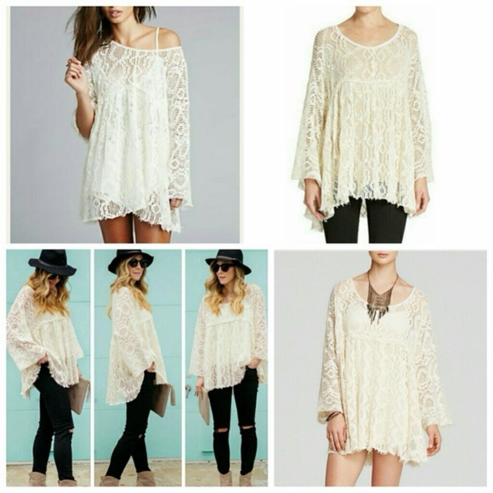 Free People Cream Lace Tunic Top